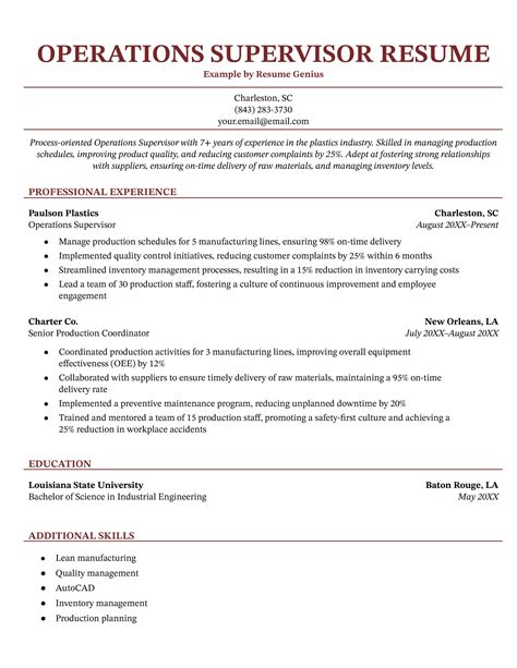 Sample Resume When Applying For Supervisor