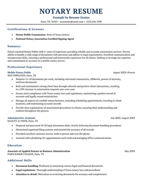 Sample Resume With Notary Public