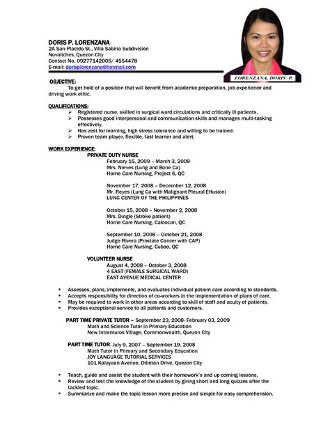Sample Resume With Photo