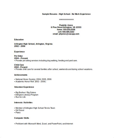 Sample Resumes For High School Students With No Experience