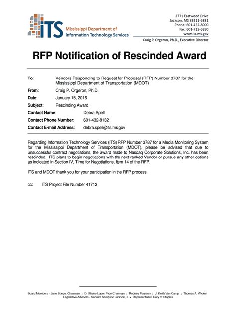 Sample Rfp Award Letter