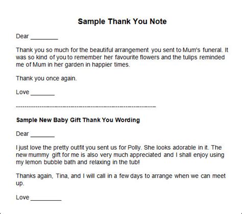 Sample Short Thank You Note Ideas