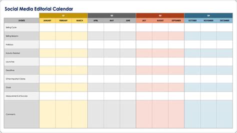 Sample Social Media Calendar Template