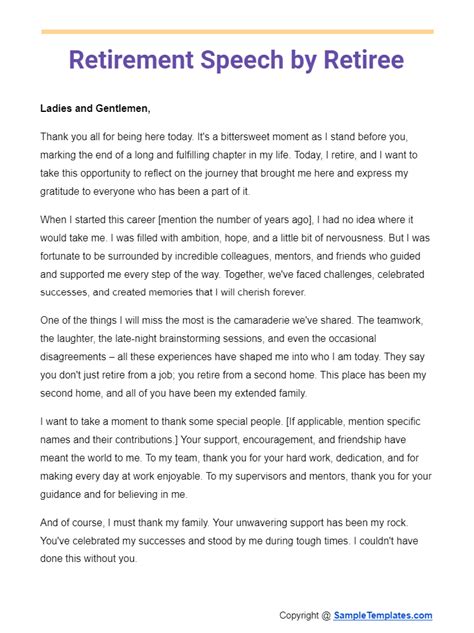 Sample Speech Honoring A Retiree