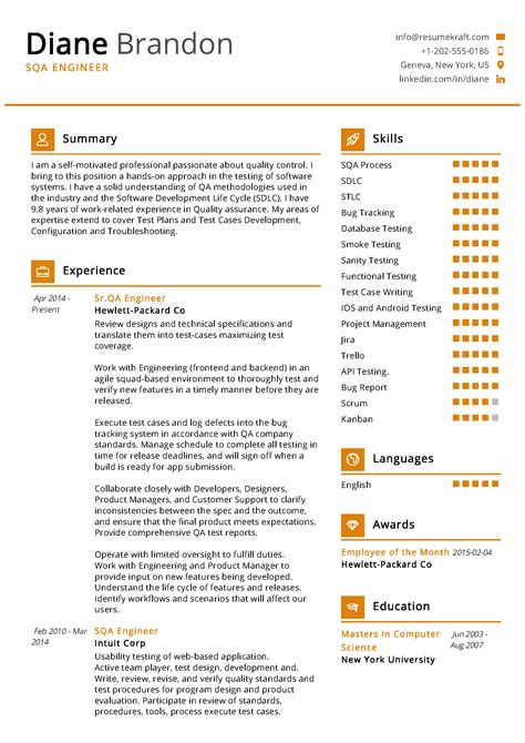Sample Sqa Resume