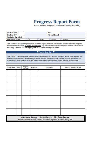 Sample Student Progress Reports 412001 Example Of Report For with