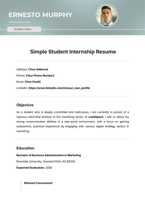 Sample Student Resume For Internship