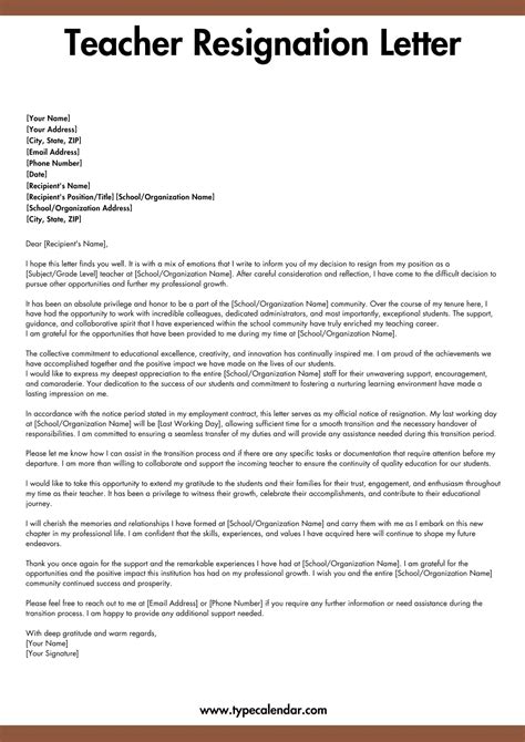 50 BEST Teacher Resignation Letters (MS Word) ᐅ TemplateLab