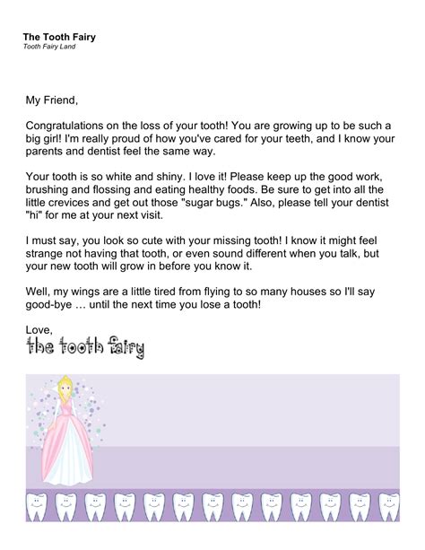 Sample Tooth Fairy Letter Download Printable PDF | Templateroller