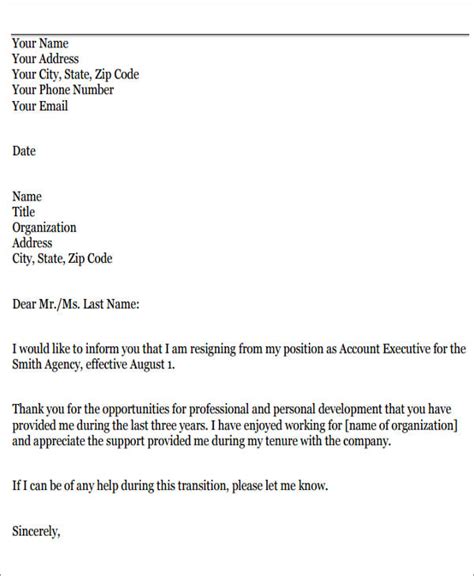FREE 6+ Resignation Letter Samples in MS Word PDF