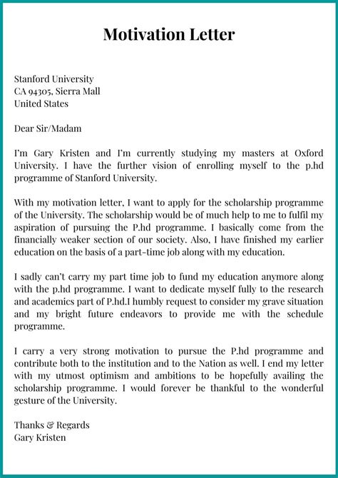 Motivation Letter English Example University How Motivation Letter