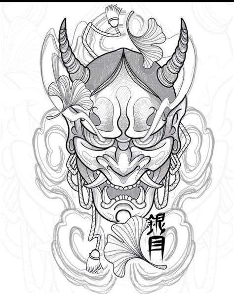 Samurai Oni Mask Tattoo Design