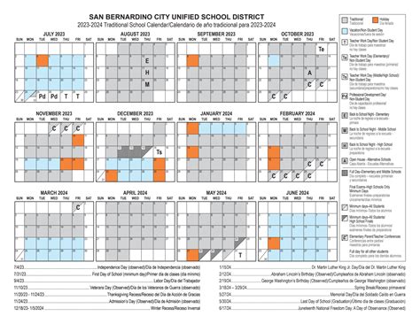 San Bernardino District Calendar