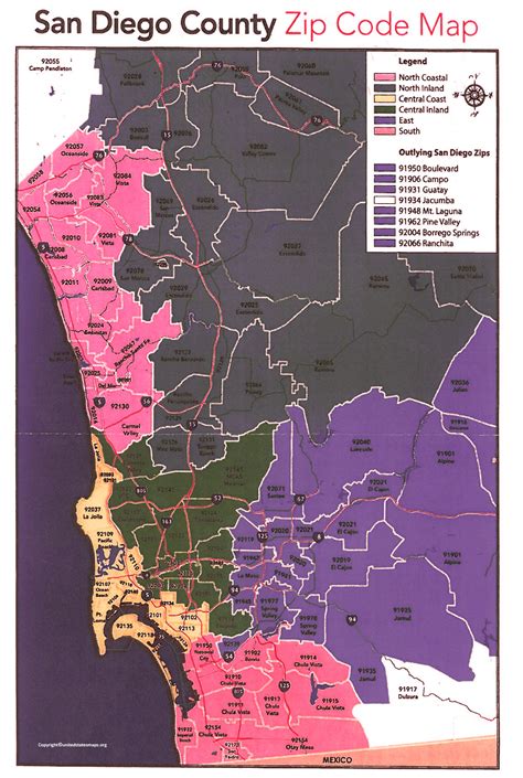 San Diego County Zip Code Map COASTAL (County Areas colorized) Otto