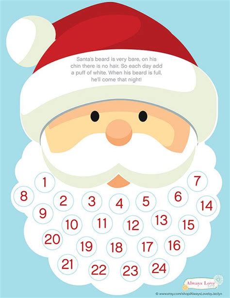 Santa Beard Advent Calendar Printable