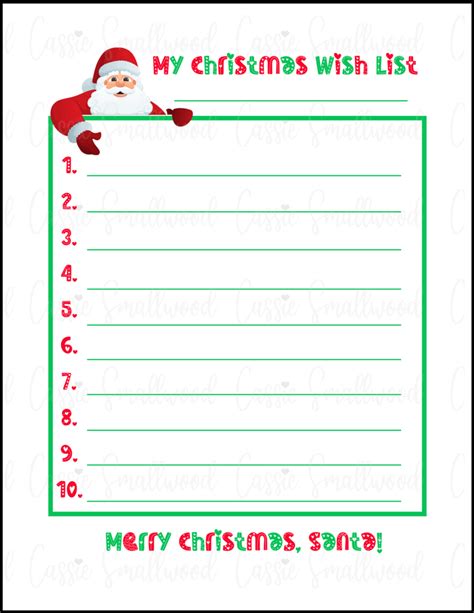 Santa Wish List Printable Free