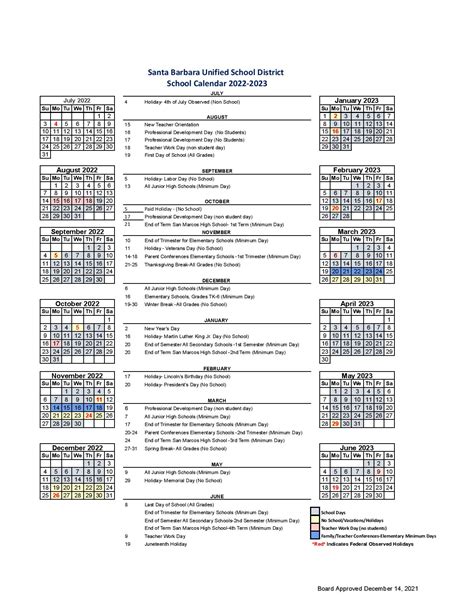 Santa Barbara Unified Calendar