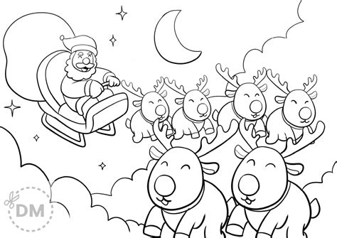 Santa Claus With Reindeer Coloring Pages