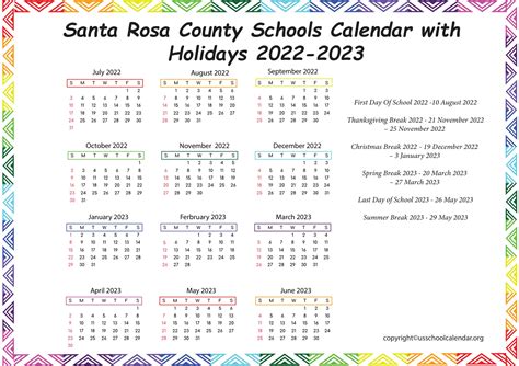 Santa Rosa County Calendar