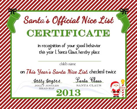 Santas Nice List Certificate Printable