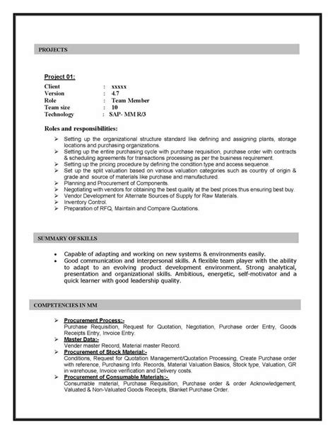 SAP MM (Materials Management) Sample Resume 10.00 years