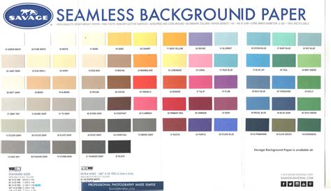 Savage Seamless Paper Color Chart