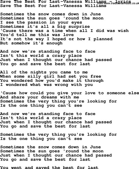 Save The Best For Last Lyric