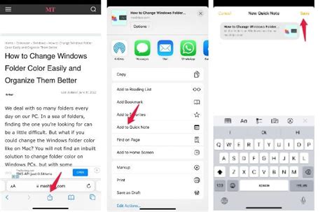 Save a website link to a Quick Note on iPhone