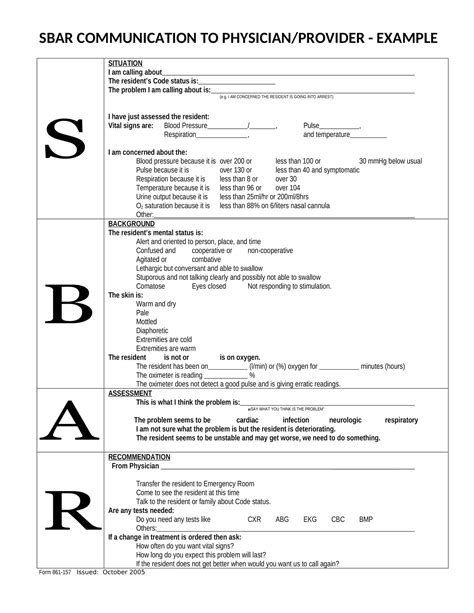 Sbar Nursing Template Printable