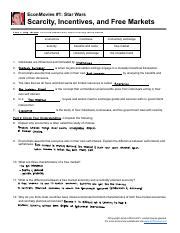Scarcity Incentives And Free Markets Worksheet Answers