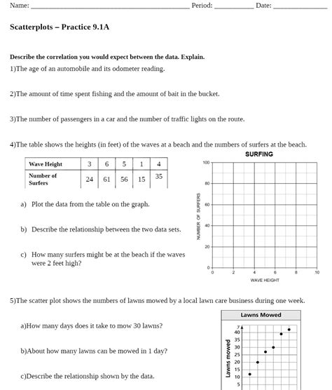 Scatter Plot Worksheet with Answers | Education Template