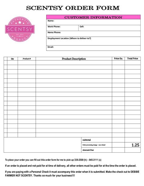 Top 5 Scentsy Order Form Templates free to download in PDF format