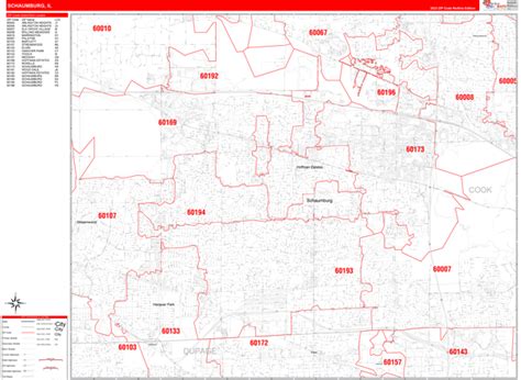 Schaumburg, Illinois Area Map Light HEBSTREITS Sketches Streit