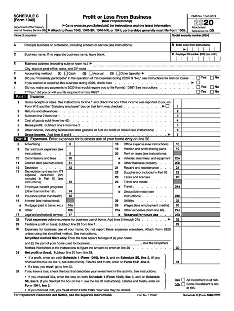 Schedule C tax form