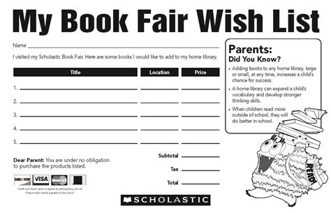 Scholastic Book Fair Wish List Printable