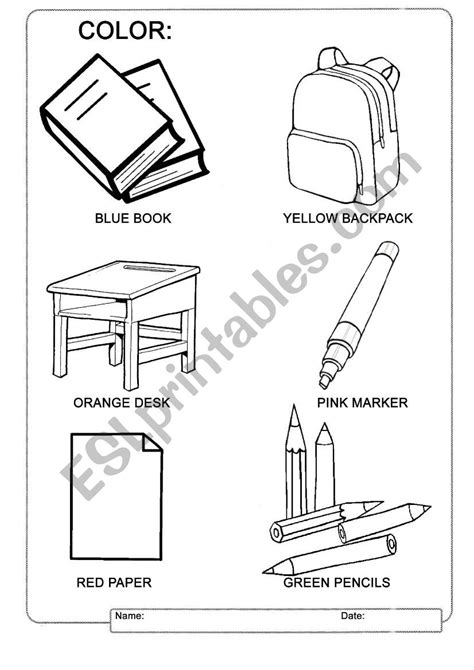School Supplies Worksheet For Coloring