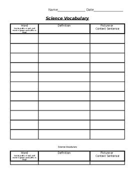 Science Vocabulary Template