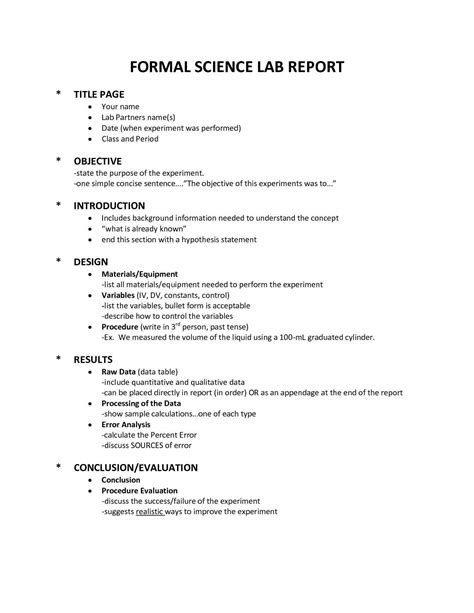 Science Lab Report Template The Ten Secrets That You for Science