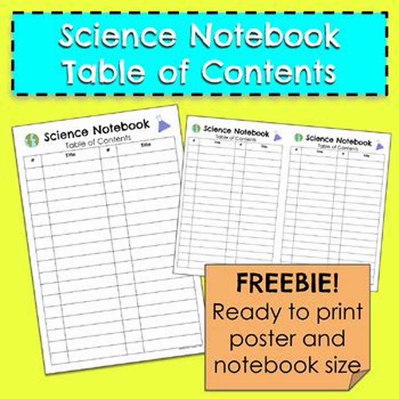 Science Notebook Table Of Contents Printable