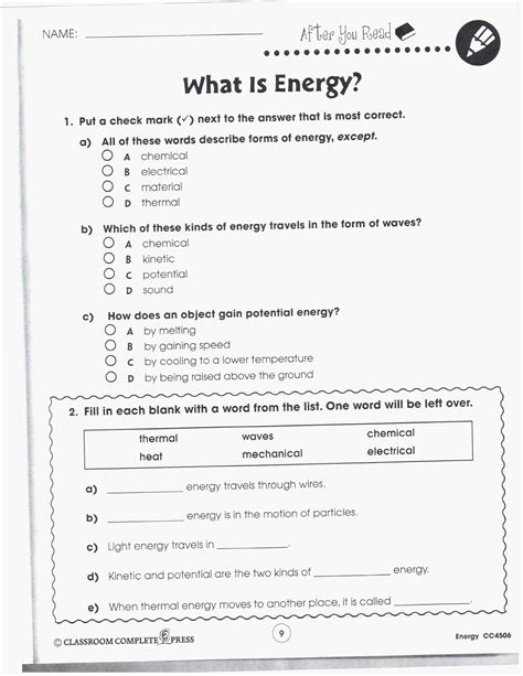 Science Worksheet 5th Grade