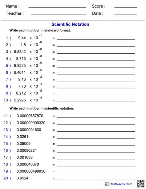 Scientific Notation To Standard Notation Worksheet