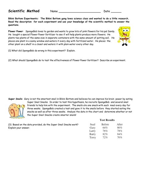 Scientific Method Worksheet Spongebob - Worksheet List