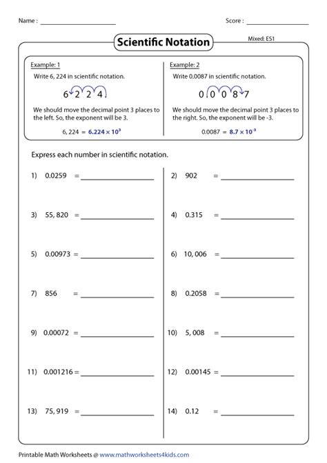 Scientific Notation And Standard Form Worksheet