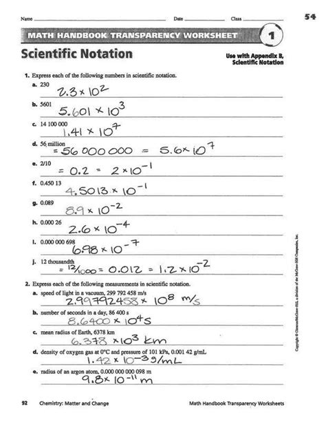 Scientific Notation Worksheet Answers Chemistry