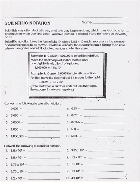 Scientific Notation Worksheet For Chemistry