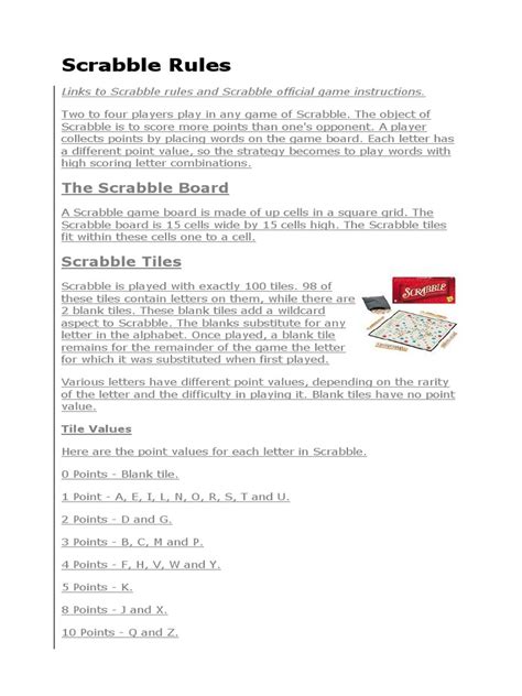 Scrabble Rules Printable