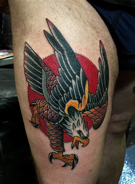 Traditional old school blueheaded screaming eagle tattoo