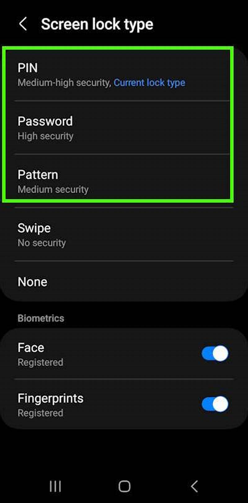 Screen Lock Type Pattern Is Disabled