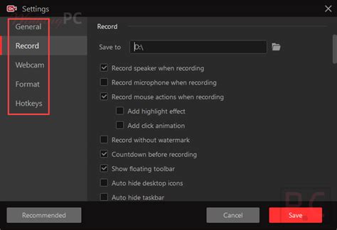 Screen Recorder Settings