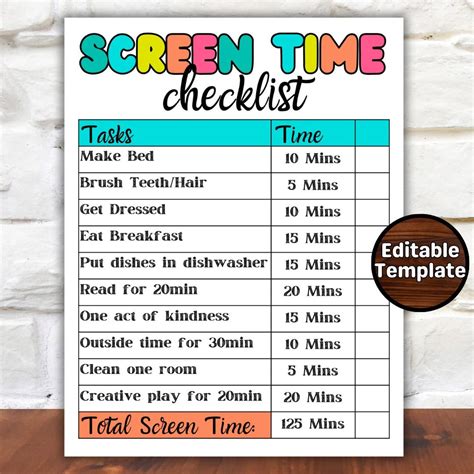 Screen Time Schedule Printable